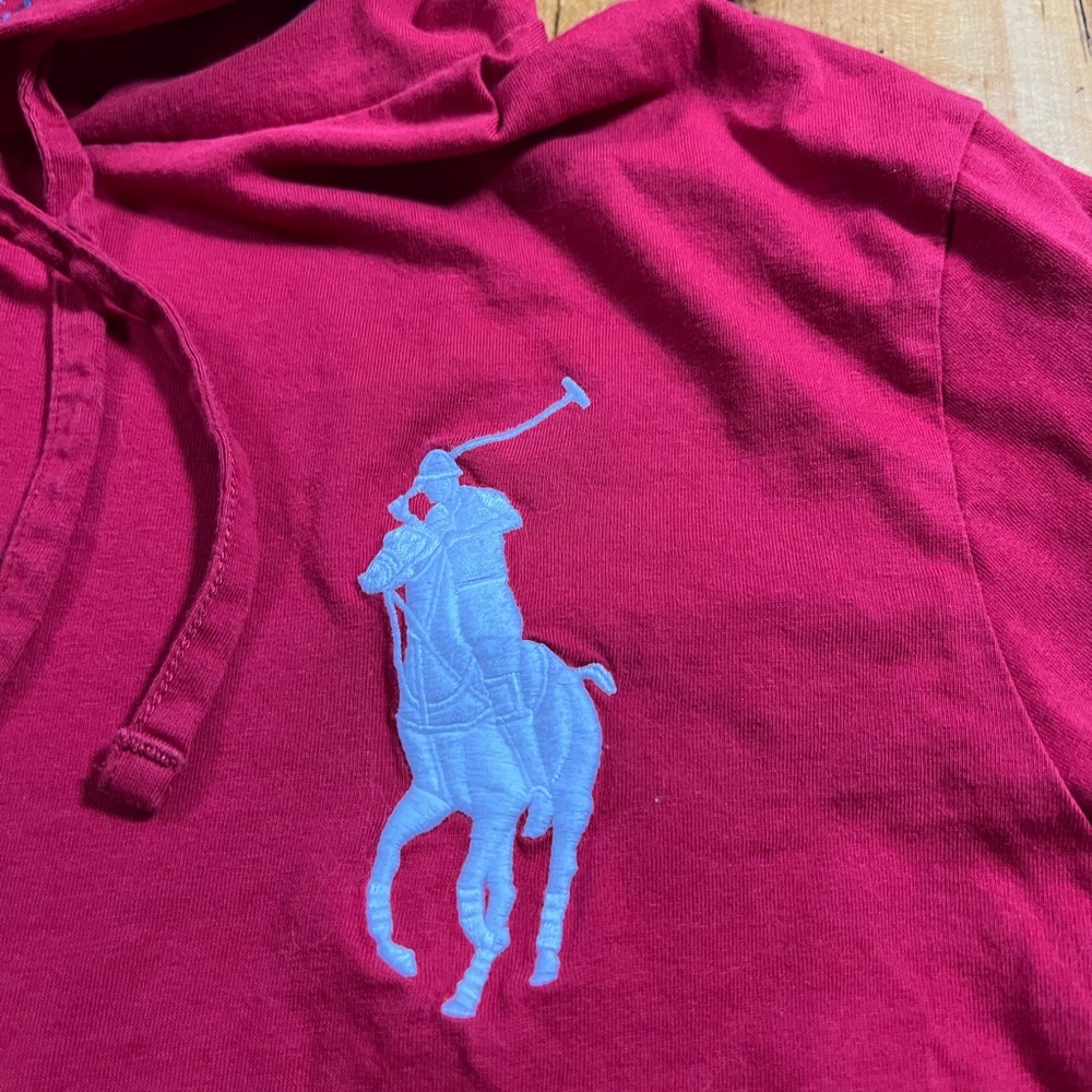 Polo Ralph Lauren Mens Large Big Pony Spellout Logo American Flag Red Hoodie Tee - Picture 3 of 8